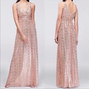 Davids Bridal Rose Gold Sequin Tank Maxi Dress 6